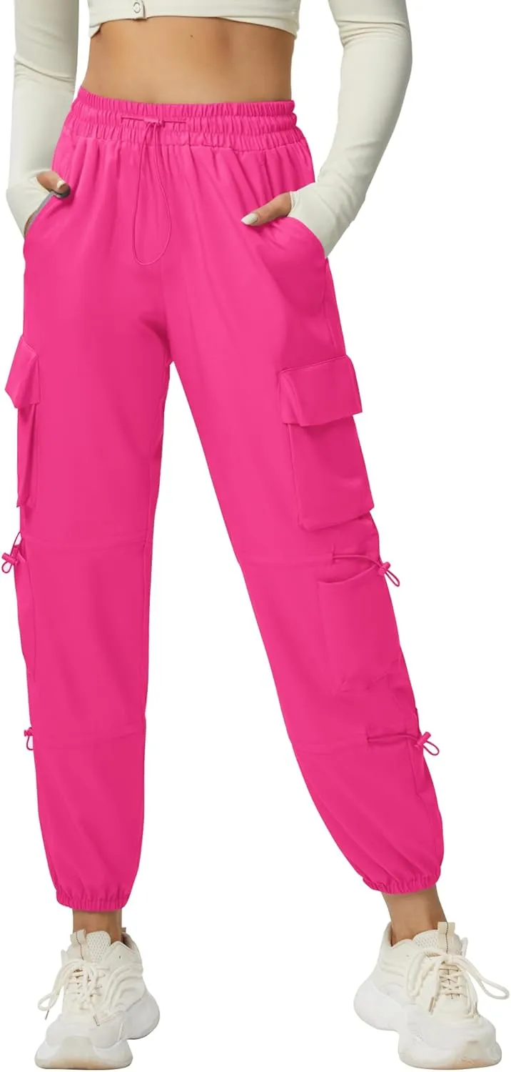 Quick Dry Cargo Pants Lightweight Tactical Hiking Pants with 6 Pockets for Women, Elastic Waist and Water-Resistant