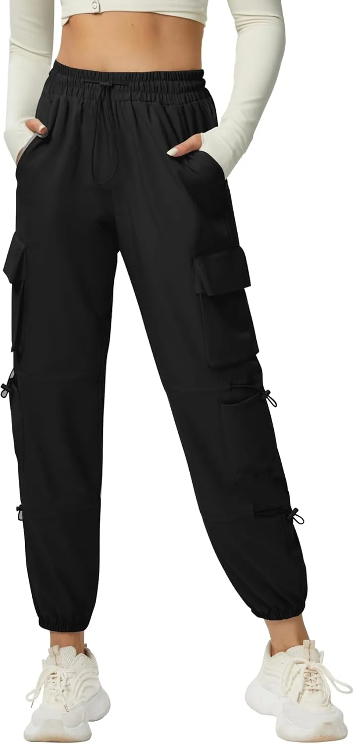 Quick Dry Cargo Pants Lightweight Tactical Hiking Pants with 6 Pockets for Women, Elastic Waist and Water-Resistant