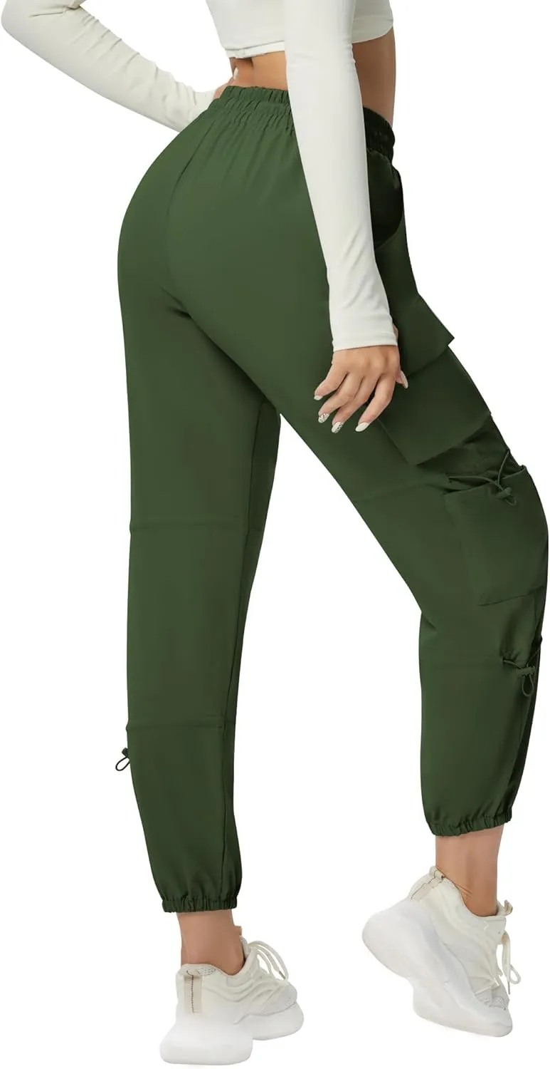 Quick Dry Cargo Pants Lightweight Tactical Hiking Pants with 6 Pockets for Women, Elastic Waist and Water-Resistant