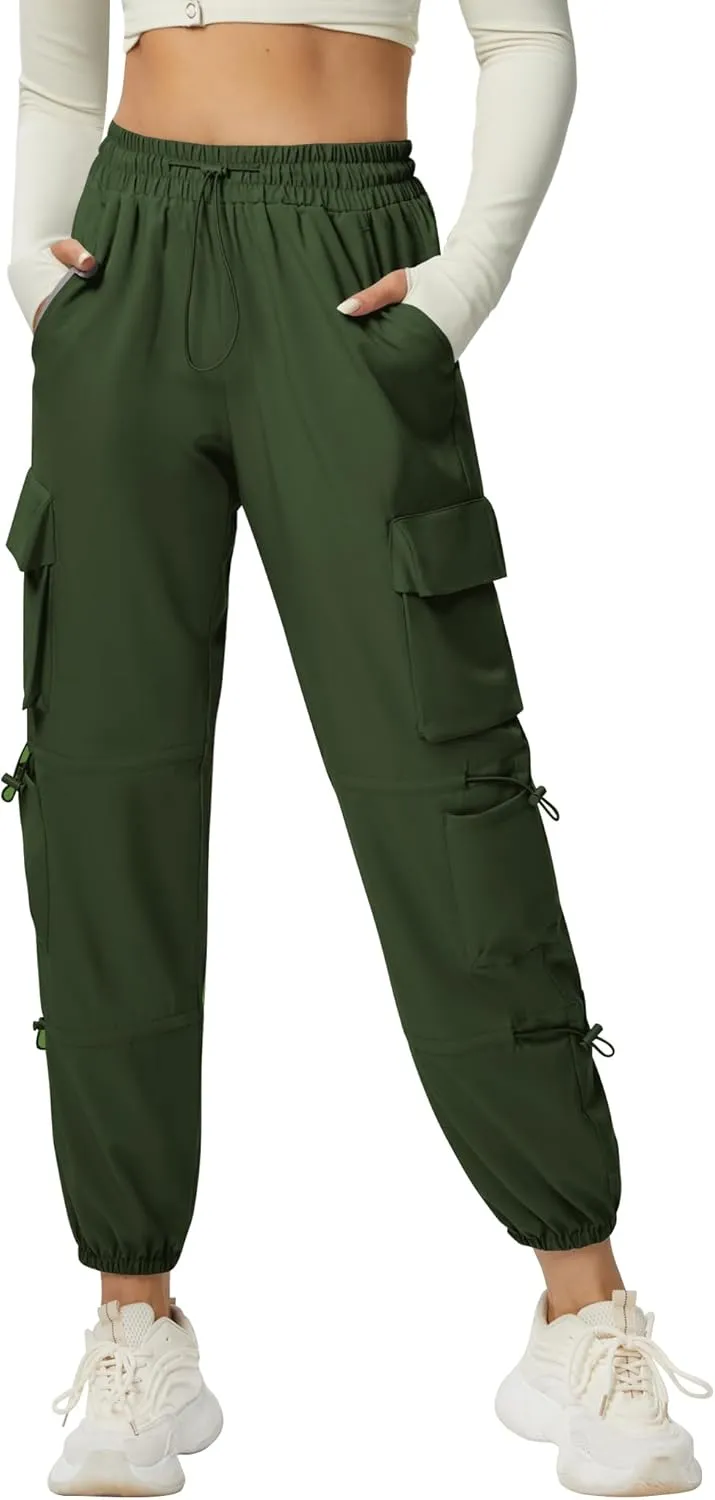 Quick Dry Cargo Pants Lightweight Tactical Hiking Pants with 6 Pockets for Women, Elastic Waist and Water-Resistant