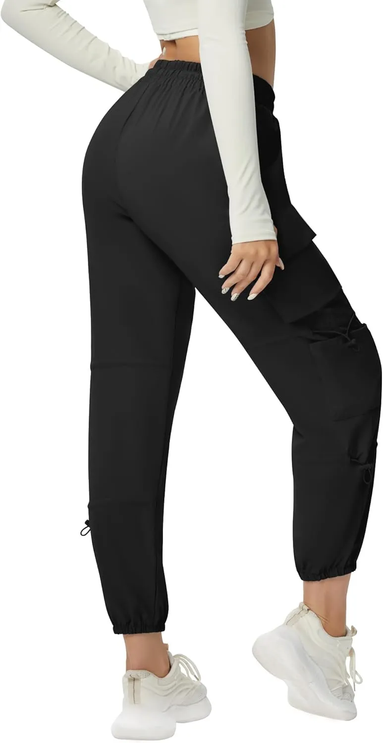 Quick Dry Cargo Pants Lightweight Tactical Hiking Pants with 6 Pockets for Women, Elastic Waist and Water-Resistant