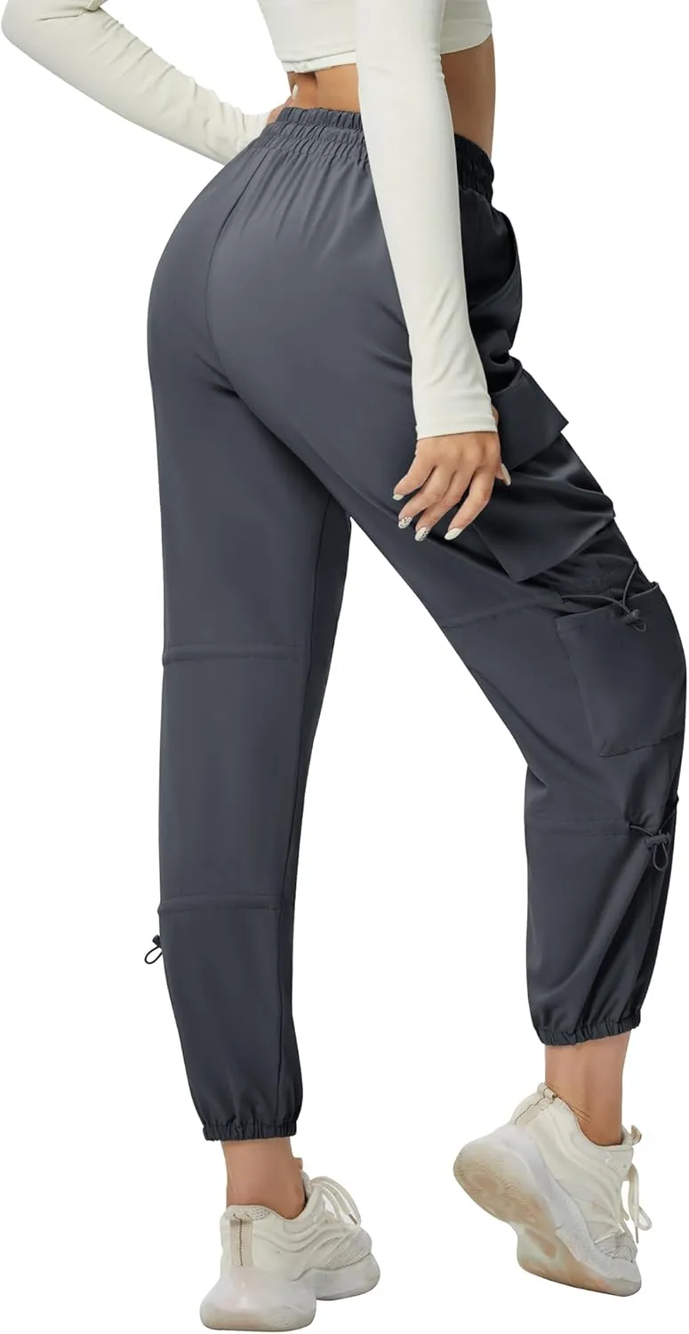 Quick Dry Cargo Pants Lightweight Tactical Hiking Pants with 6 Pockets for Women, Elastic Waist and Water-Resistant