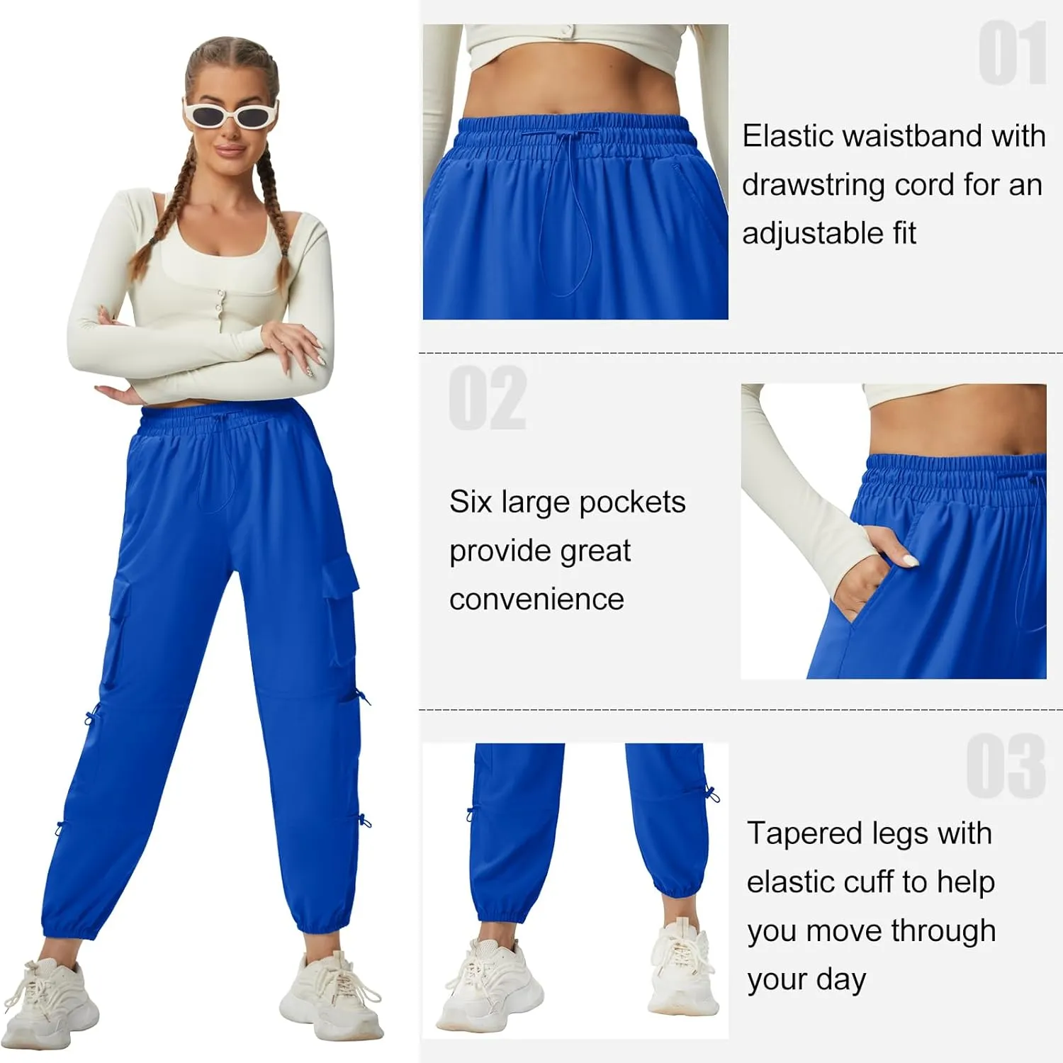 Quick Dry Cargo Pants Lightweight Tactical Hiking Pants with 6 Pockets for Women, Elastic Waist and Water-Resistant