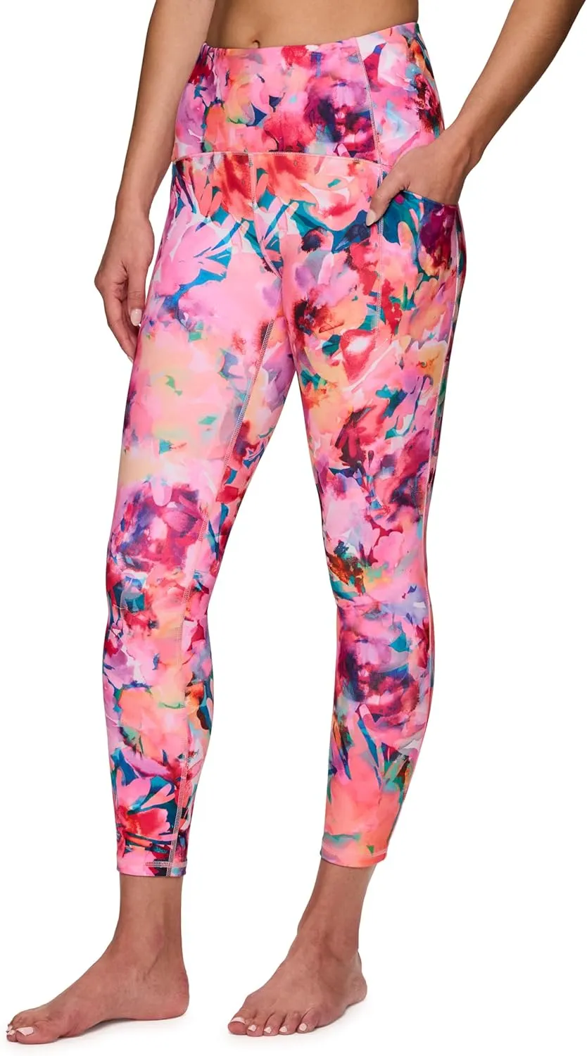 RBX Active Womens Ultra Hold Squat Proof 7/8 Ankle Length Printed Running Yoga Legging with Pockets