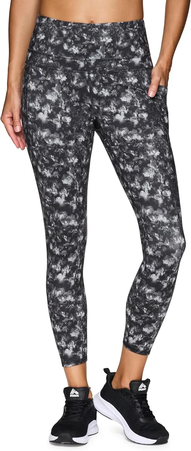 RBX Active Womens Ultra Hold Squat Proof 7/8 Ankle Length Printed Running Yoga Legging with Pockets