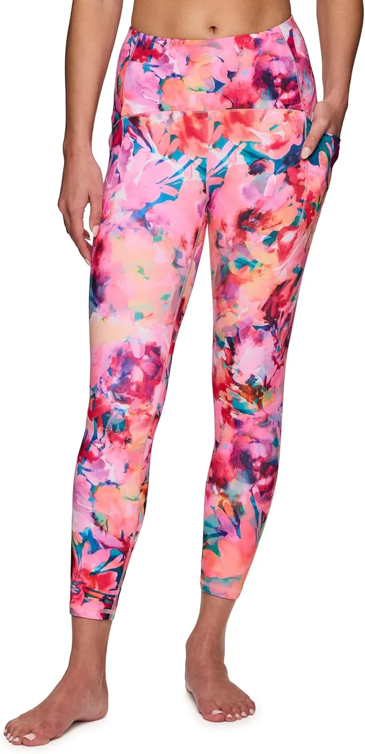 RBX Active Womens Ultra Hold Squat Proof 7/8 Ankle Length Printed Running Yoga Legging with Pockets