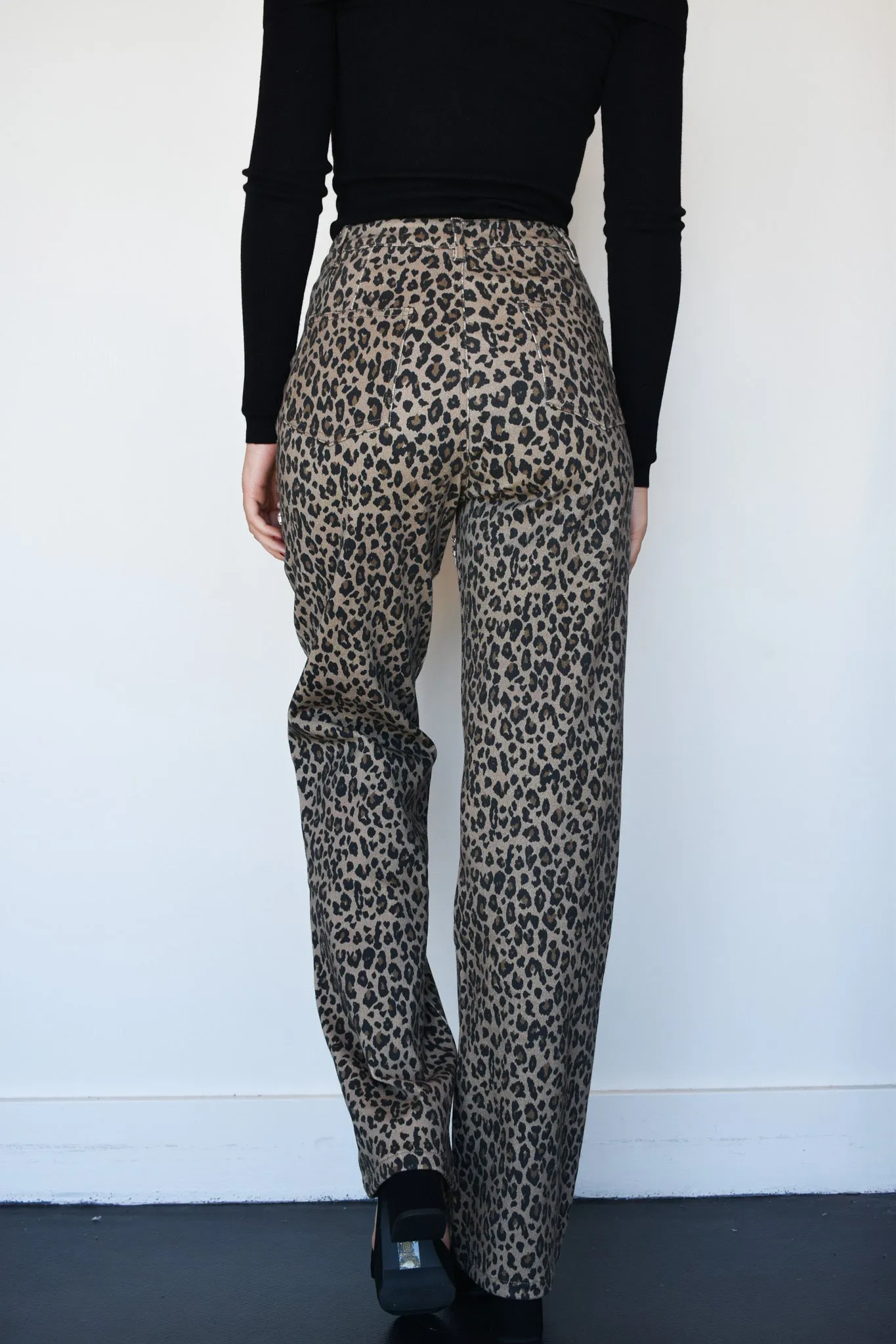 Rhinestone Cut Out Denim - Leopard