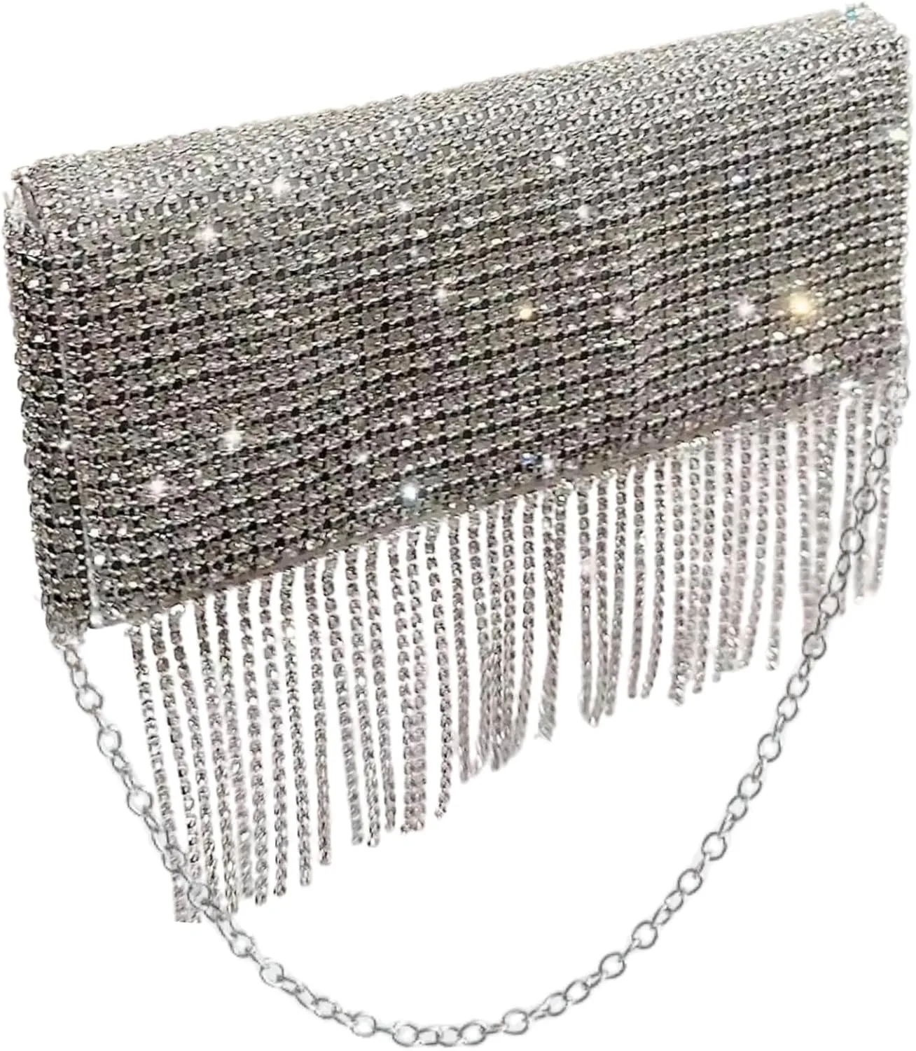 Rhinestone Purse Sparkly Evening Bag Sparkly Bag with Tassel Silver Clutch for Women for Wedding, Cocktail, Prom,Party, Club