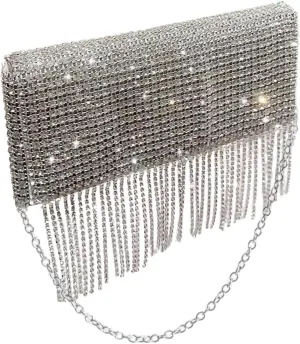 Rhinestone Purse Sparkly Evening Bag Sparkly Bag with Tassel Silver Clutch for Women for Wedding, Cocktail, Prom,Party, Club