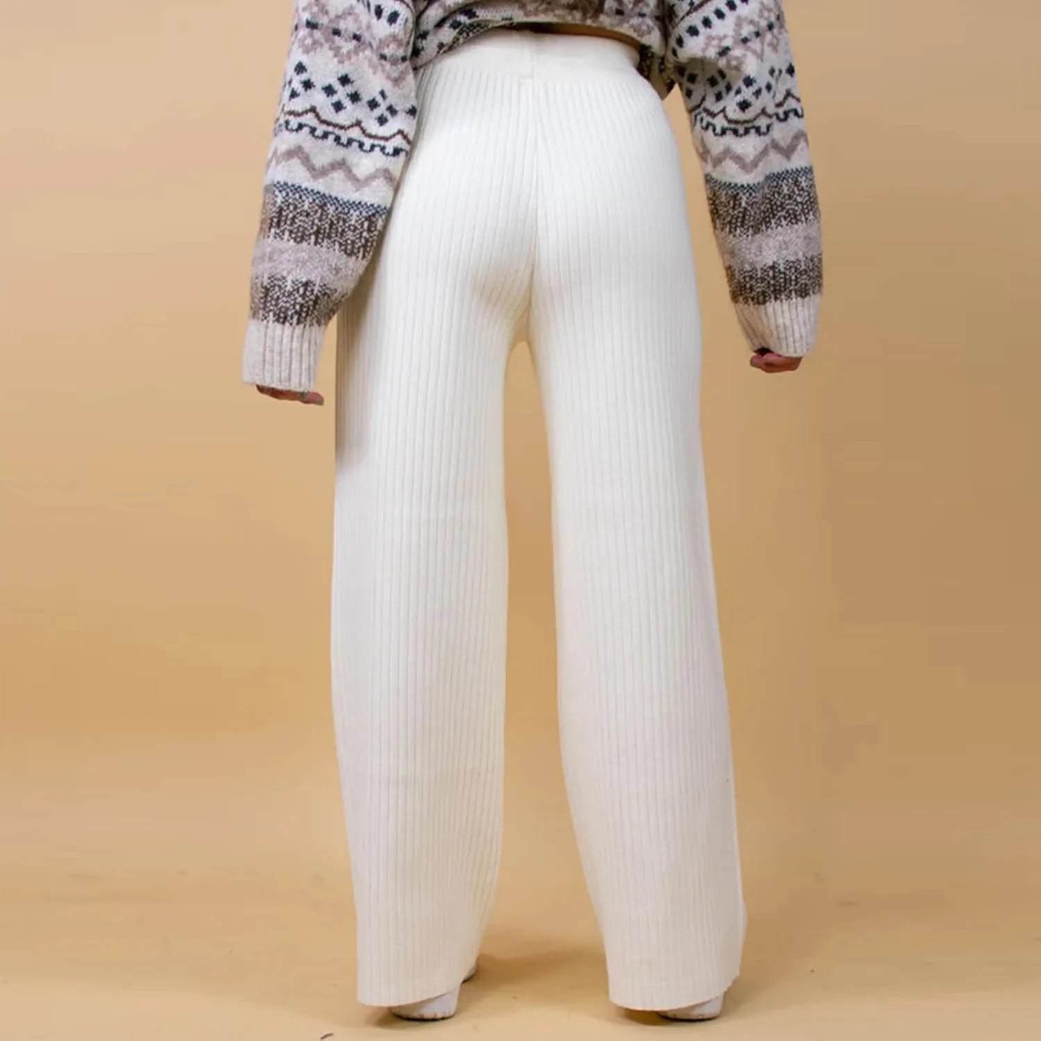 Ribbed Knit Pants Women High Elastic Waist Flare Sweater Pants Wide Leg Lounge Pants Sleep Drawstring Trousers