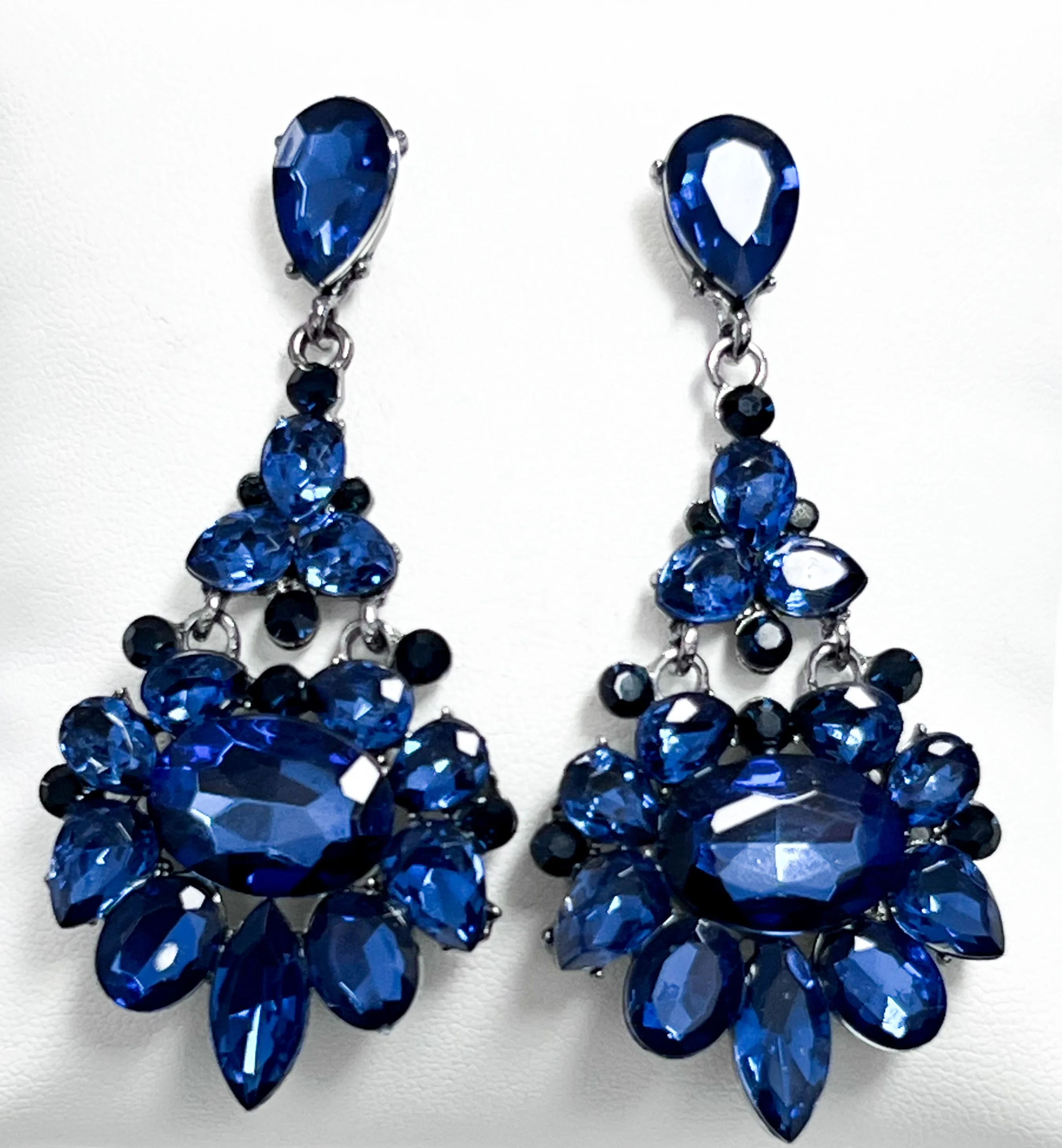 Roxi - Rhinestone Statement Drop Earrings (Navy)