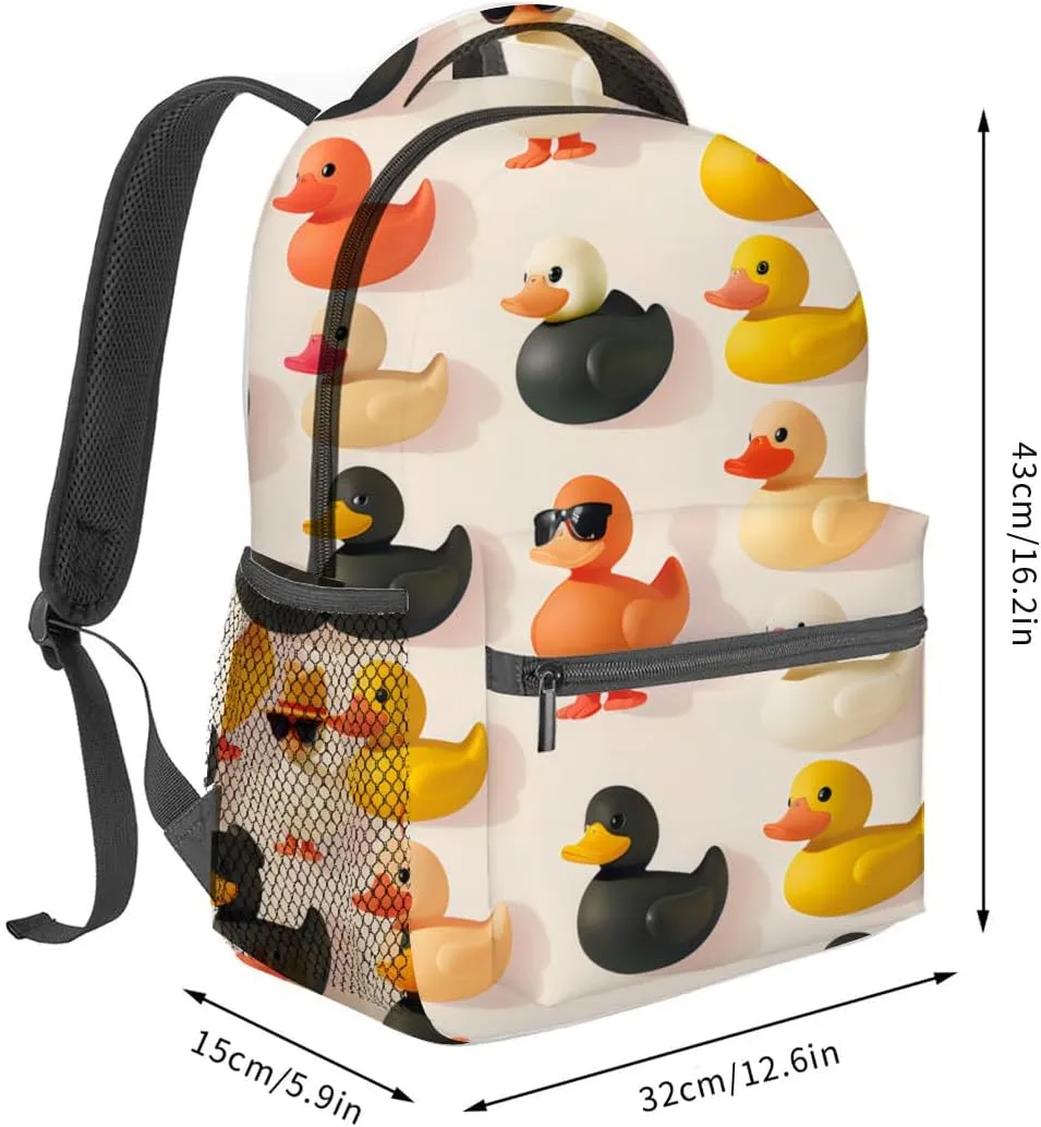 Rubber Duck Backpack,Cute Cartoon Ducks Polyester Backpacks,Lightweight Double Shoulder Back Pack for Kids & Teens,Fun Playful Bookbag,School Bag Gifts,Casual Travel Daypack Book Packs