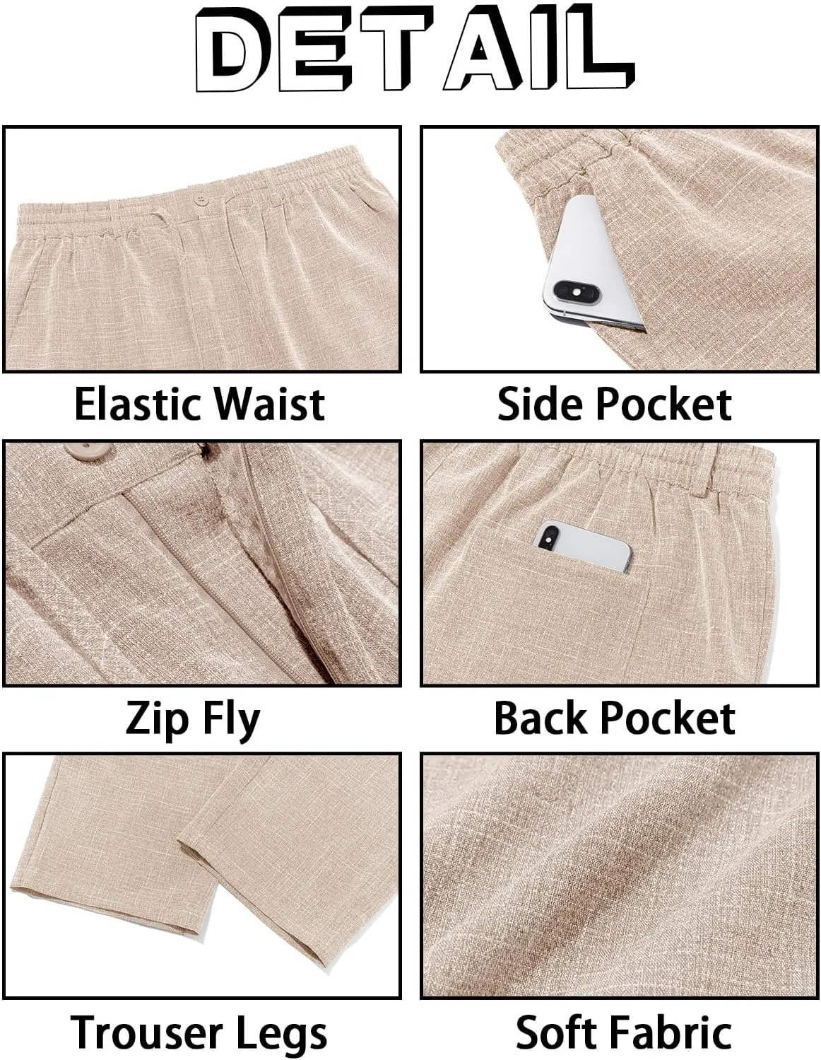 Runcati Mens Casual Pants Linen Elastic Waist Drawstring Lightweight Pants Loose Fit Summer Beach Yoga Trouser