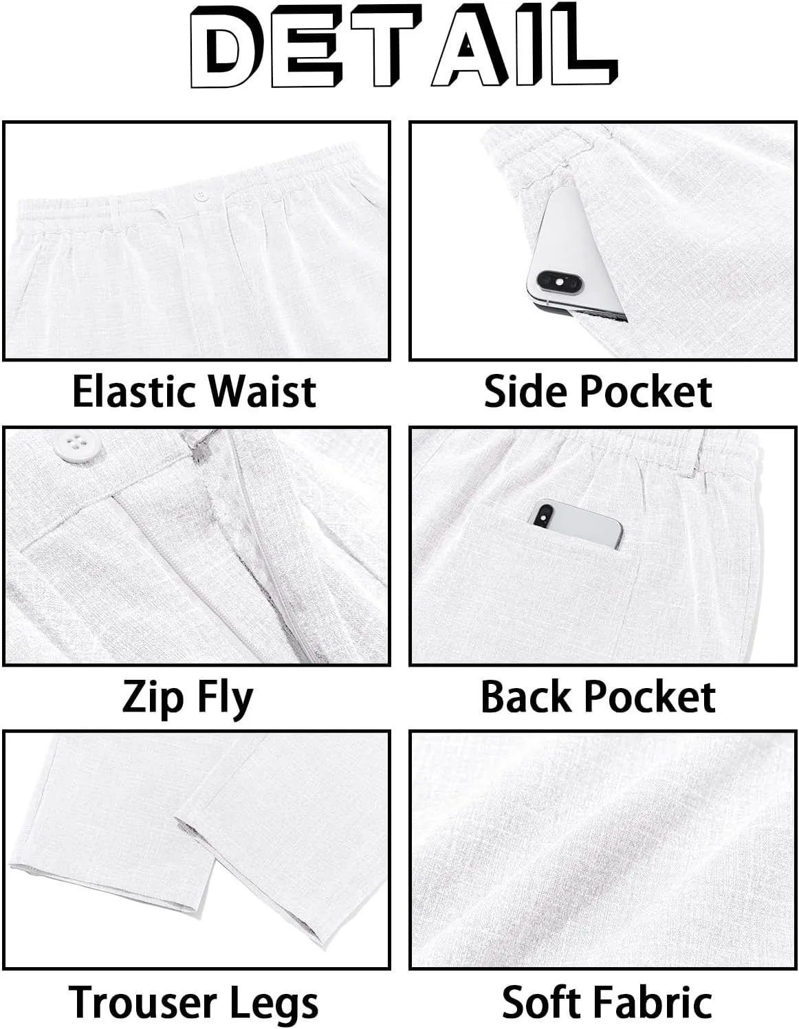 Runcati Mens Casual Pants Linen Elastic Waist Drawstring Lightweight Pants Loose Fit Summer Beach Yoga Trouser