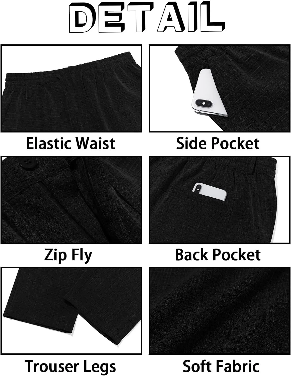 Runcati Mens Casual Pants Linen Elastic Waist Drawstring Lightweight Pants Loose Fit Summer Beach Yoga Trouser