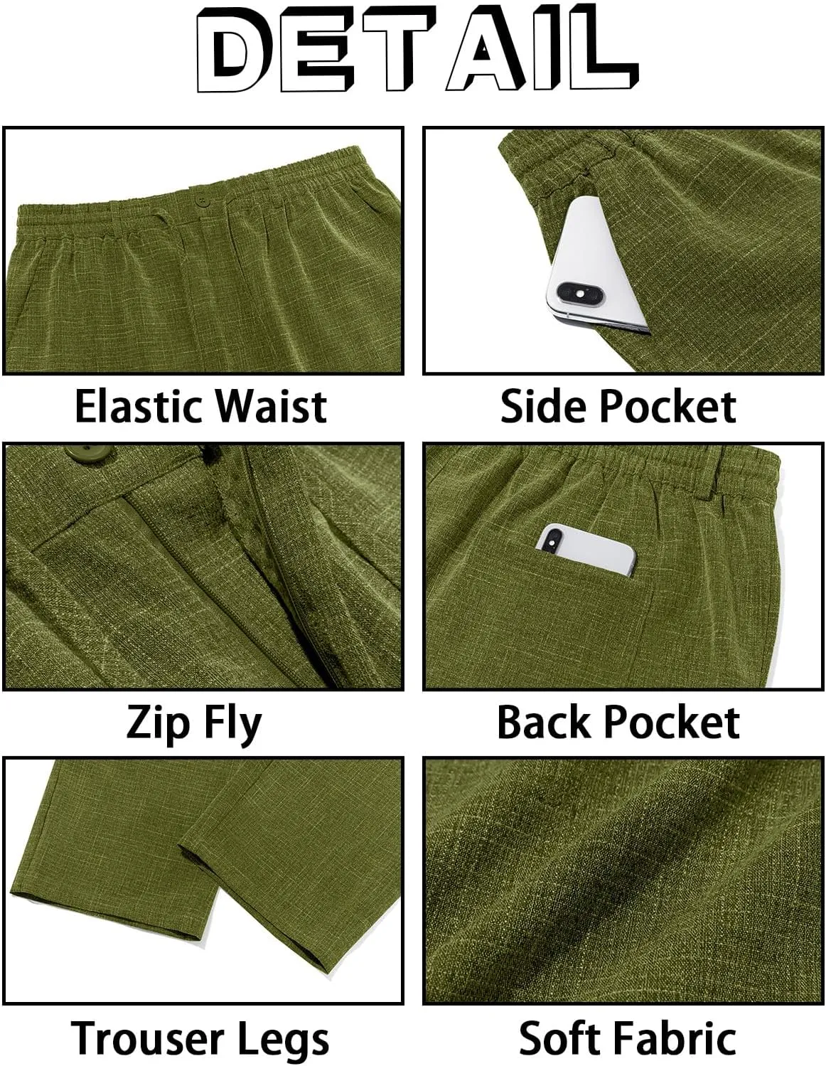 Runcati Mens Casual Pants Linen Elastic Waist Drawstring Lightweight Pants Loose Fit Summer Beach Yoga Trouser