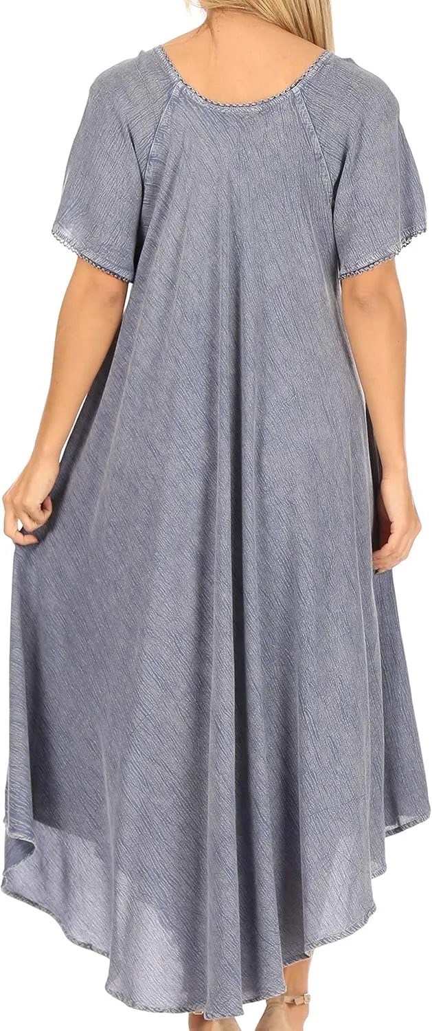 Sakkas Lilia Embroidered Lace Up Bodice Relaxed Fit Maxi Sun Dress