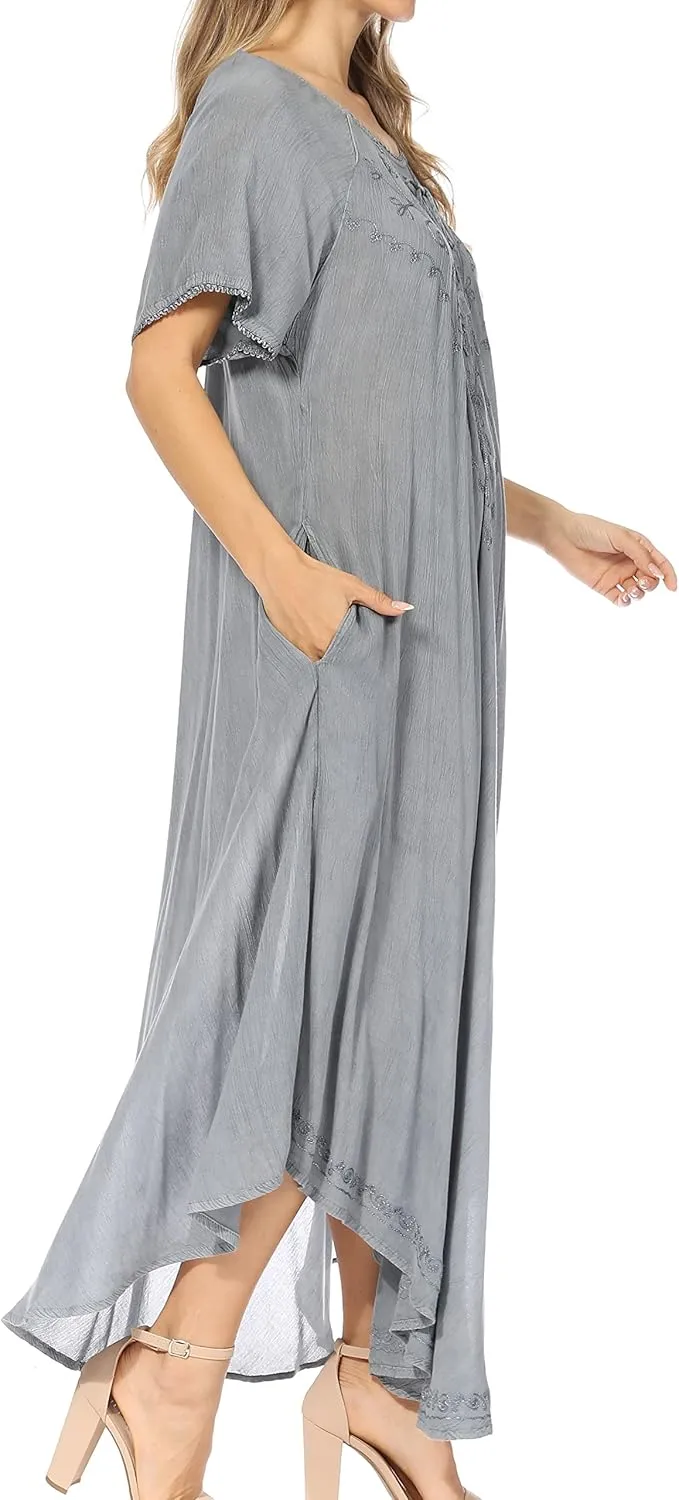 Sakkas Lilia Embroidered Lace Up Bodice Relaxed Fit Maxi Sun Dress