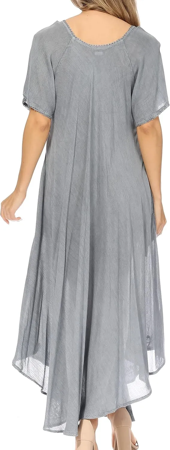 Sakkas Lilia Embroidered Lace Up Bodice Relaxed Fit Maxi Sun Dress