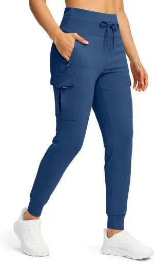 SANTINY Women Fleece Lined Cargo Joggers High Waisted Winter Warm Waterproof Hiking Pants with Zipper Pockets