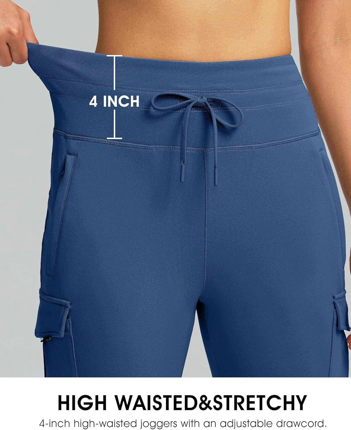 SANTINY Women Fleece Lined Cargo Joggers High Waisted Winter Warm Waterproof Hiking Pants with Zipper Pockets