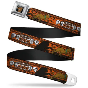 Scooby Doo Face Full Color Black Seatbelt Belt - SCOOBY DOO Running Chase Orange/Black/White Webbing