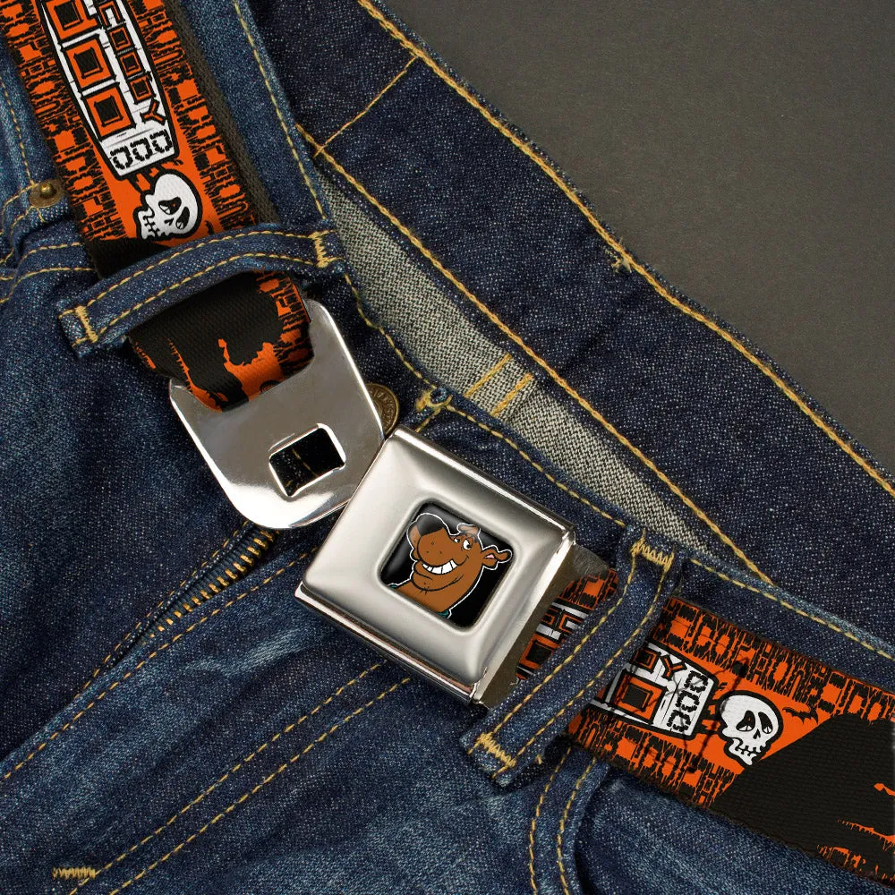 Scooby Doo Face Full Color Black Seatbelt Belt - SCOOBY DOO Running Chase Orange/Black/White Webbing