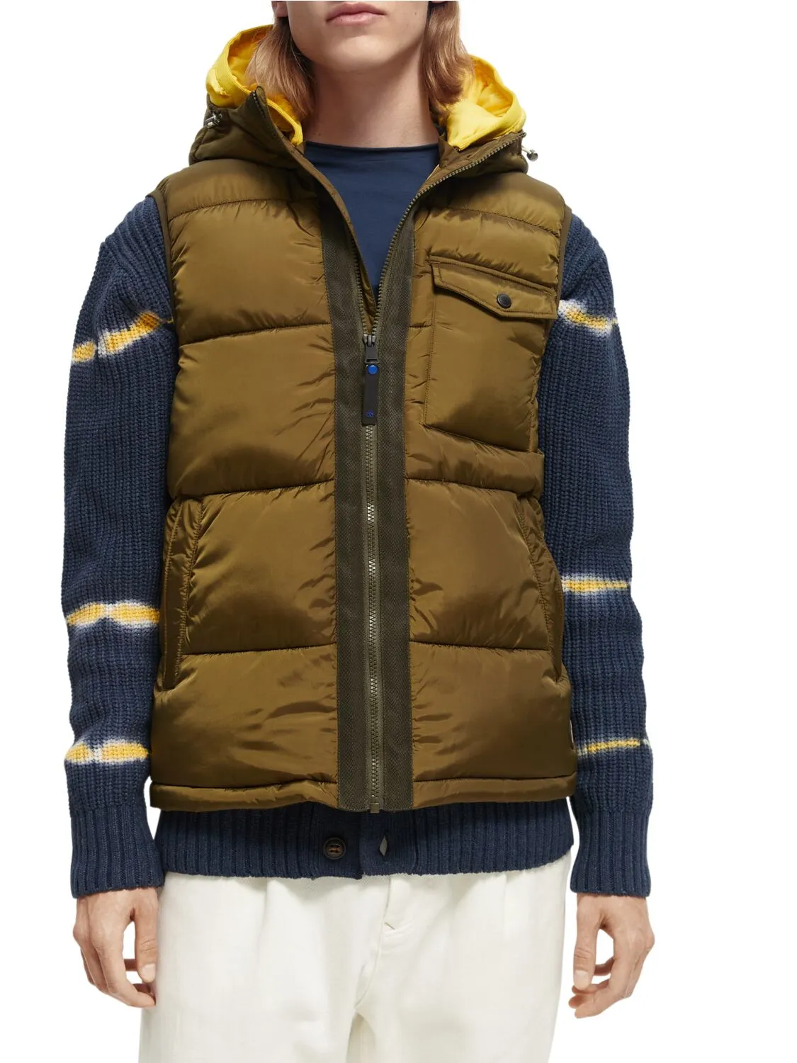 Scotch and Soda Hooded Quilted Body Warmer - Military