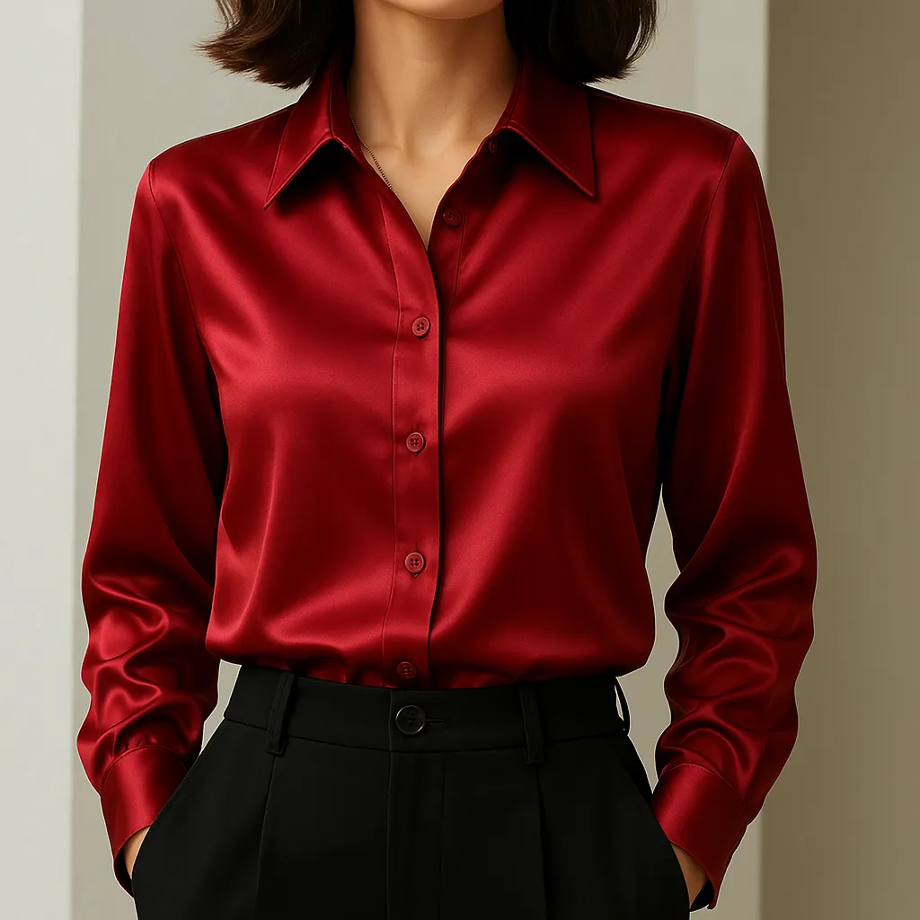 Selene  Tailored Satin Button Blouse