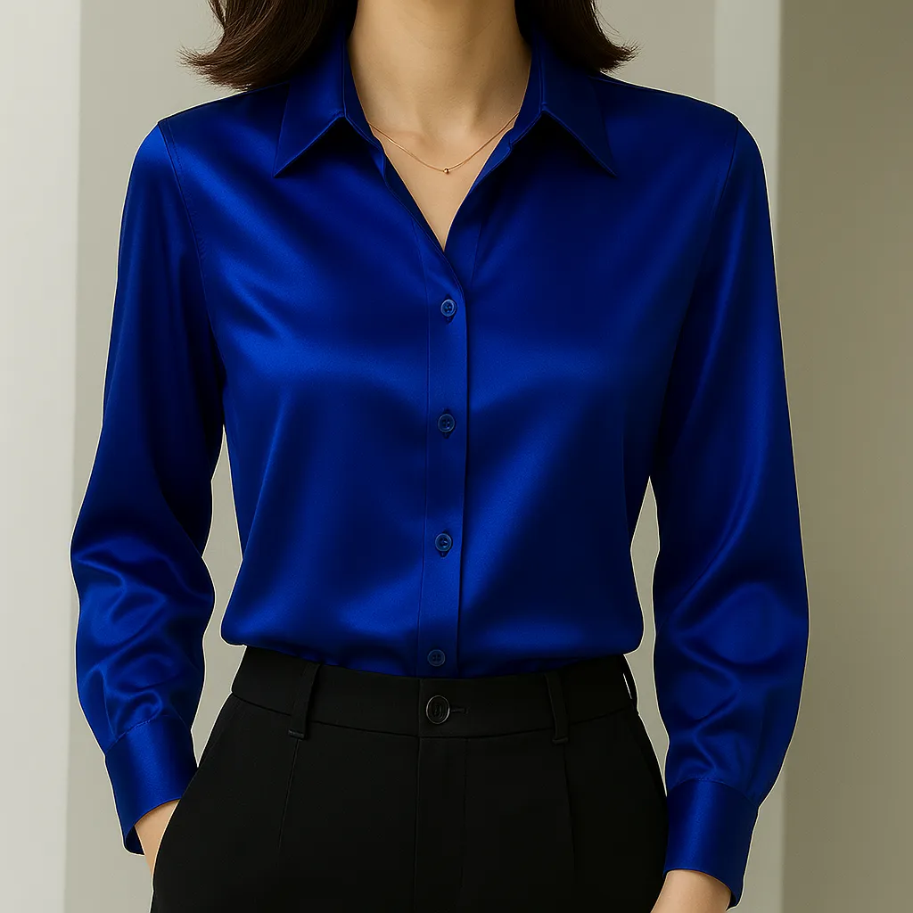 Selene  Tailored Satin Button Blouse
