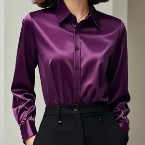 Selene  Tailored Satin Button Blouse