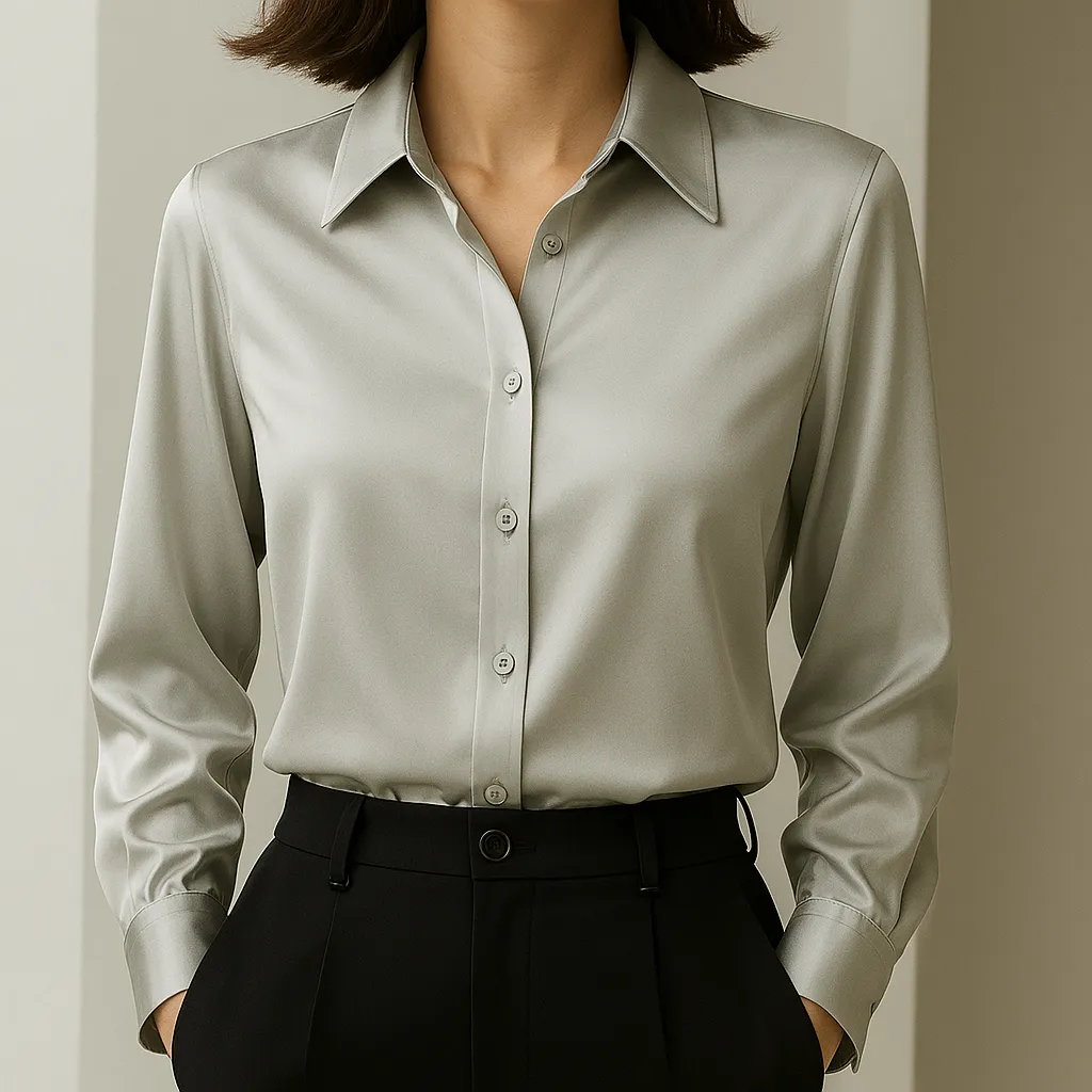 Selene  Tailored Satin Button Blouse