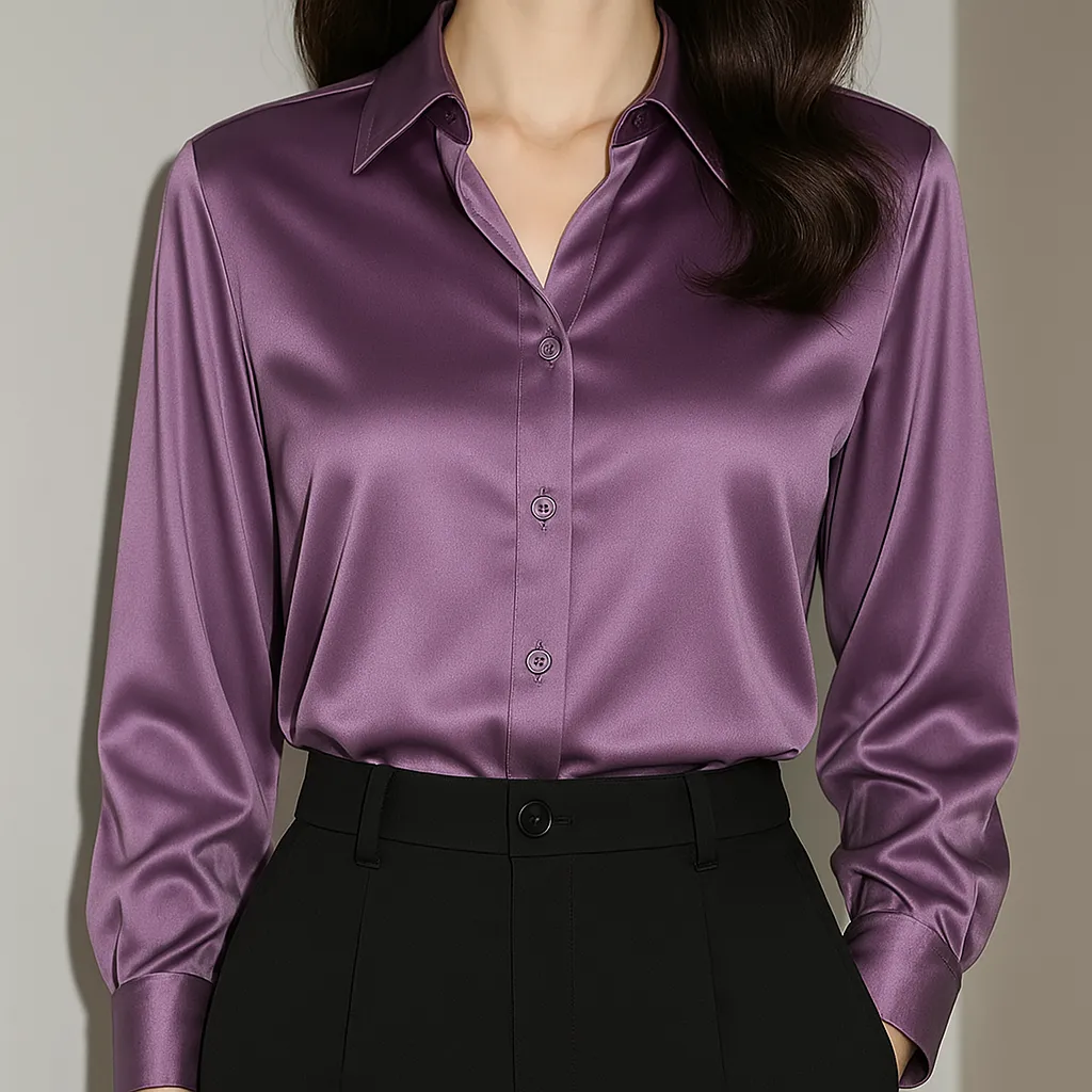 Selene  Tailored Satin Button Blouse
