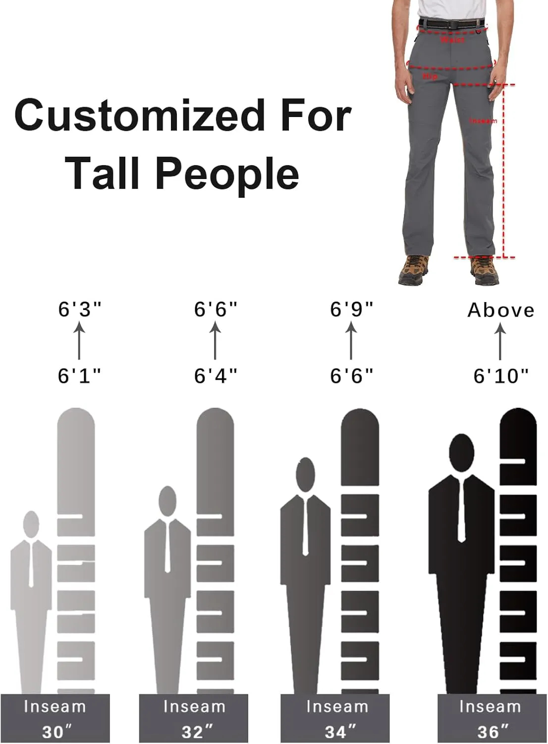 SEVEGO 30"/32"/34"/36" Inseam Men's Tall Hiking Pants Quick Dry Outdoor Waterproof Fishing Cargo Pants with Belt 5 Pockets