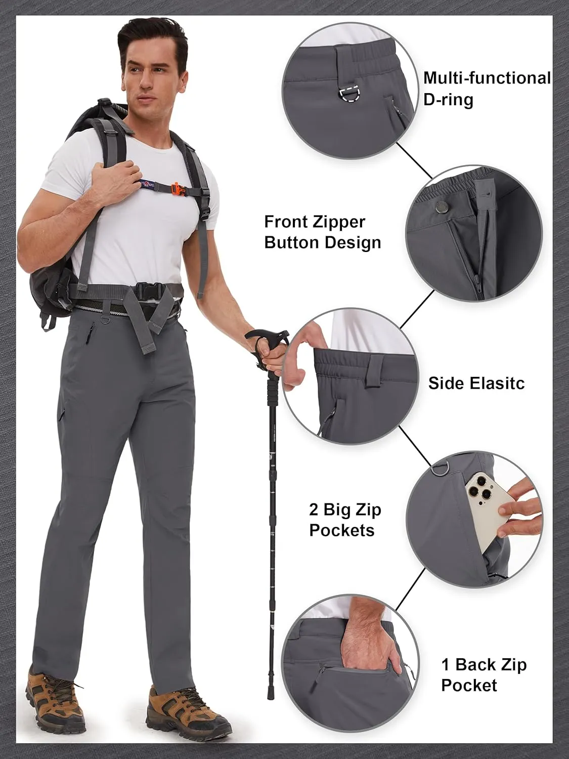 SEVEGO 30"/32"/34"/36" Inseam Men's Tall Hiking Pants Quick Dry Outdoor Waterproof Fishing Cargo Pants with Belt 5 Pockets