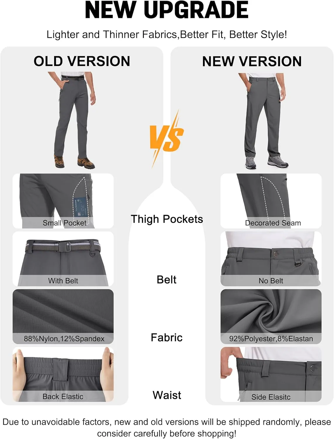 SEVEGO 30"/32"/34"/36" Inseam Men's Tall Hiking Pants Quick Dry Outdoor Waterproof Fishing Cargo Pants with Belt 5 Pockets