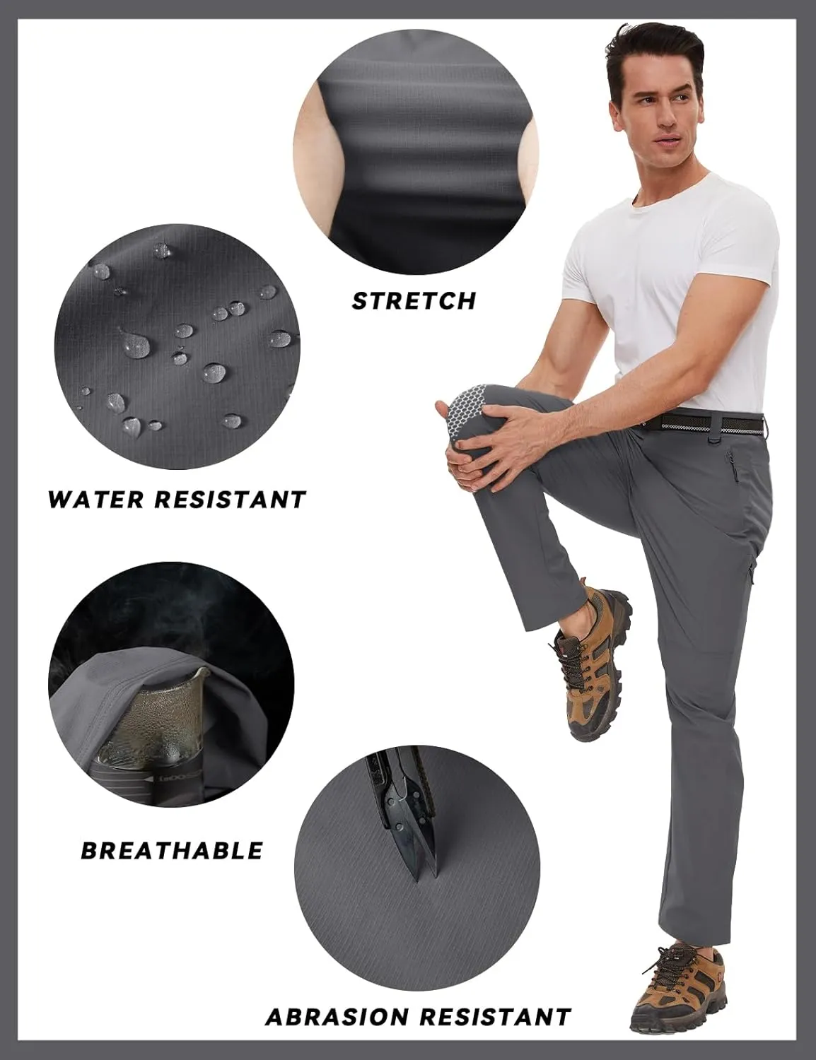 SEVEGO 30"/32"/34"/36" Inseam Men's Tall Hiking Pants Quick Dry Outdoor Waterproof Fishing Cargo Pants with Belt 5 Pockets