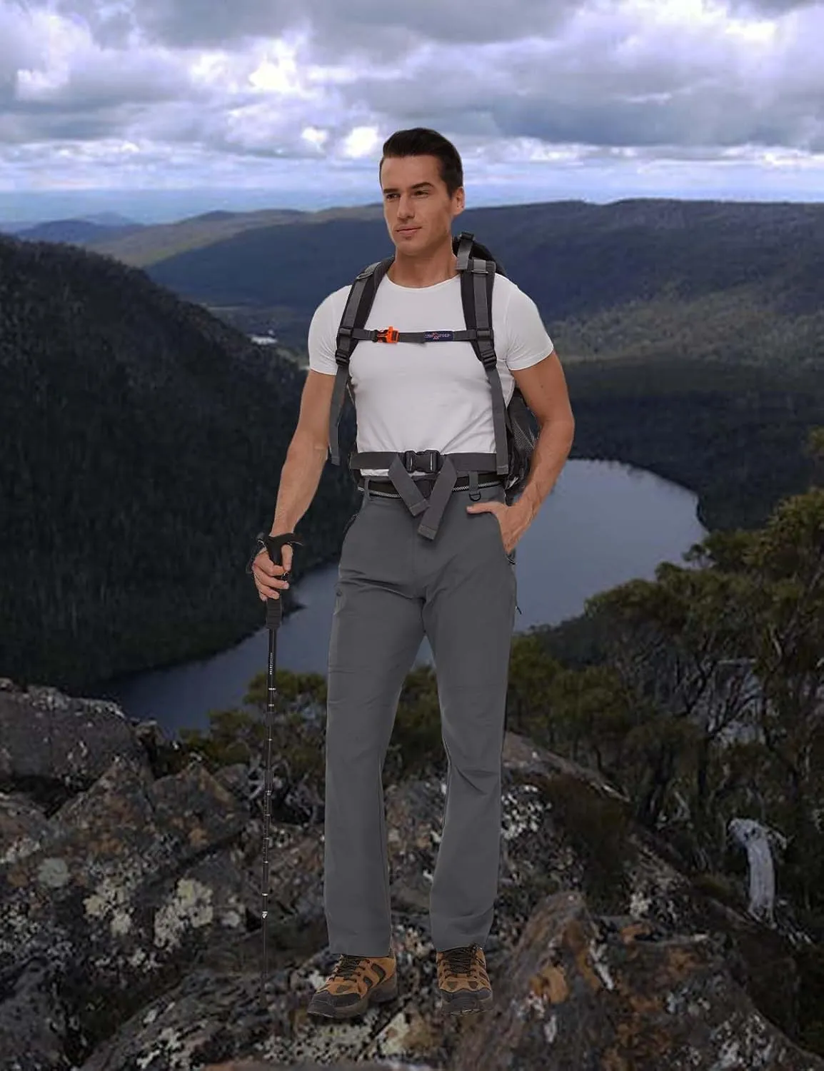 SEVEGO 30"/32"/34"/36" Inseam Men's Tall Hiking Pants Quick Dry Outdoor Waterproof Fishing Cargo Pants with Belt 5 Pockets