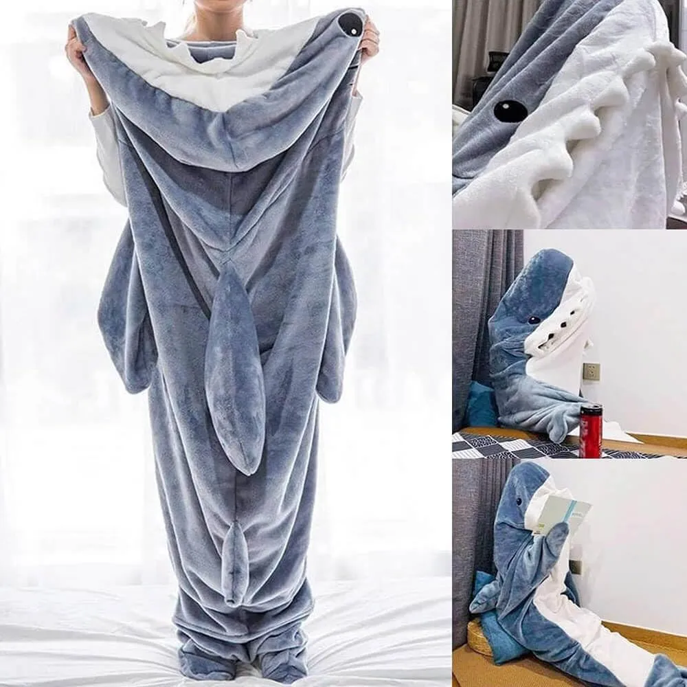 Shark Blanket Hoodie Onesie for Adult & Kid, Wearable Shark Sleeping Bag, Soft Cozy Onesie Costume