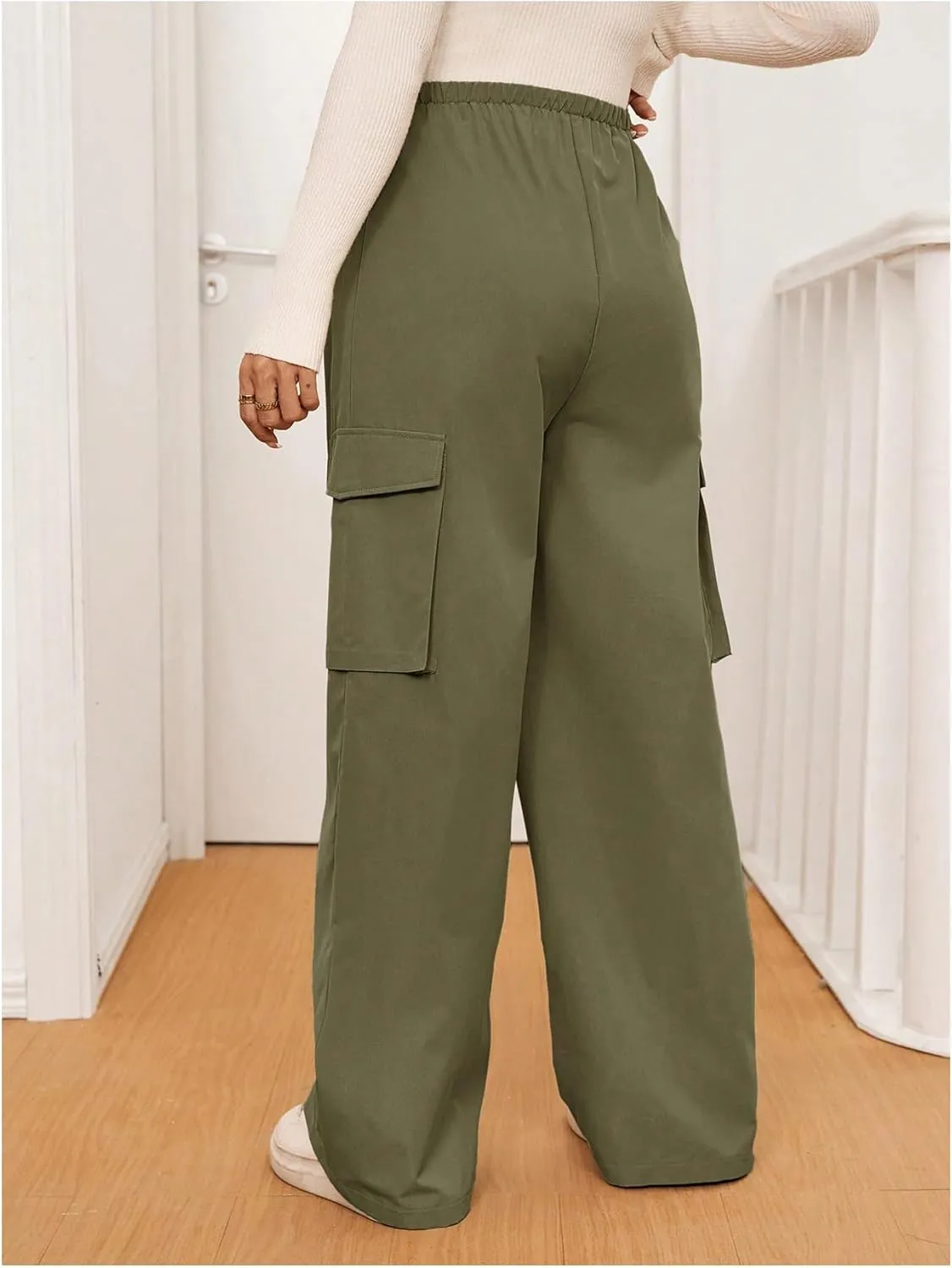 SHENHE Women's Maternity Cargo Pants High Waist Wide Leg Loose Pregnancy Trousers