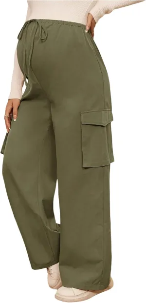 SHENHE Women's Maternity Cargo Pants High Waist Wide Leg Loose Pregnancy Trousers