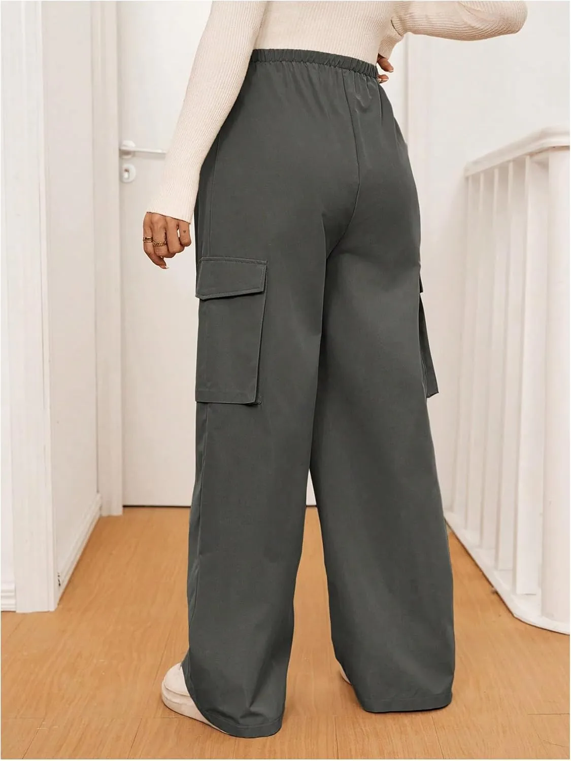 SHENHE Women's Maternity Cargo Pants High Waist Wide Leg Loose Pregnancy Trousers
