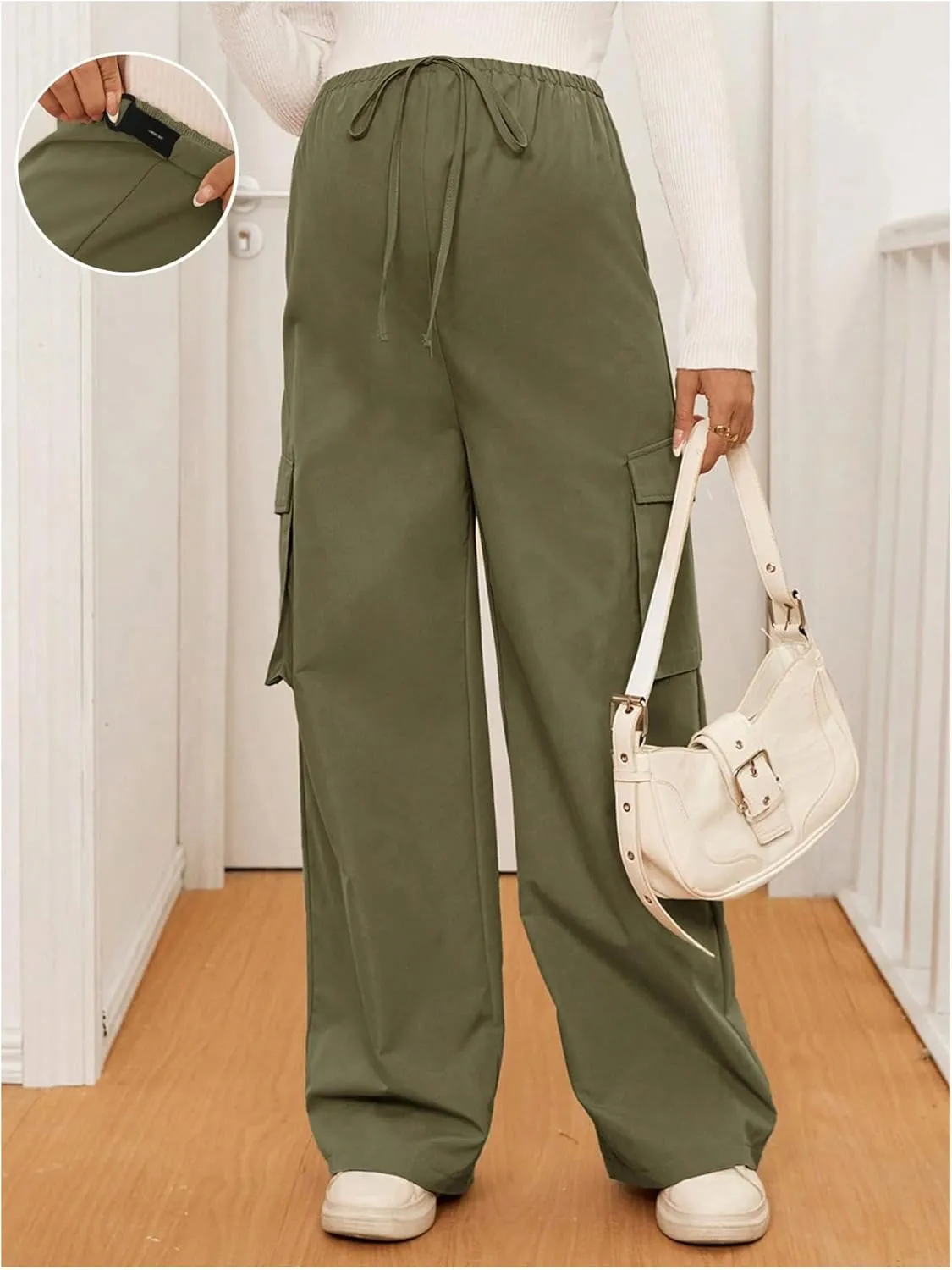 SHENHE Women's Maternity Cargo Pants High Waist Wide Leg Loose Pregnancy Trousers