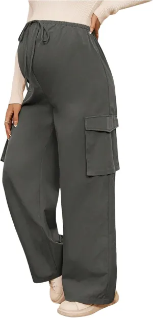 SHENHE Women's Maternity Cargo Pants High Waist Wide Leg Loose Pregnancy Trousers