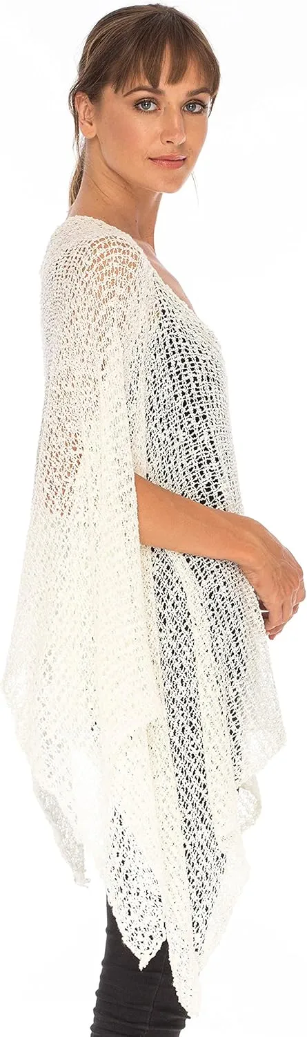 SHU-SHI Womens Cozy Poncho Shrug Lightweight Knit Pullover Sweater Top Coverup Oversized Shawl