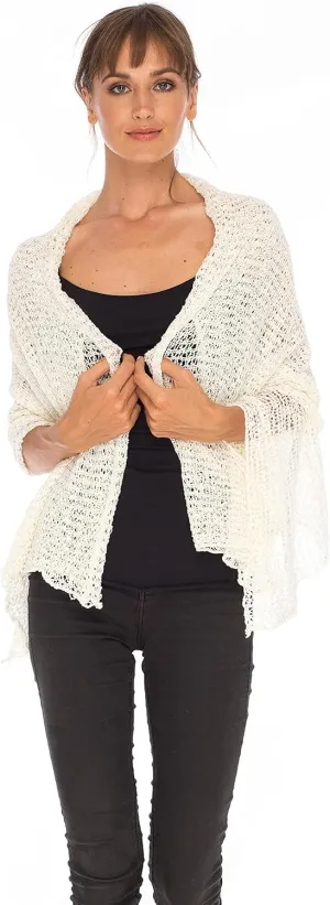 SHU-SHI Womens Cozy Poncho Shrug Lightweight Knit Pullover Sweater Top Coverup Oversized Shawl