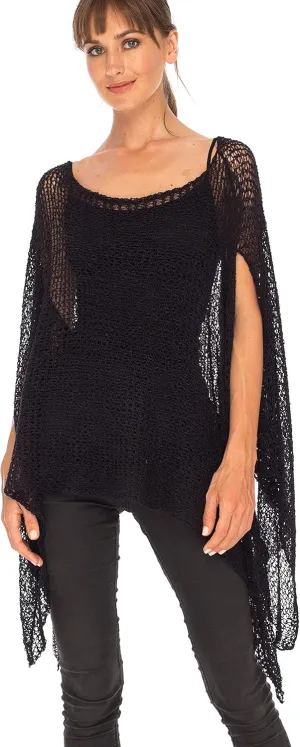 SHU-SHI Womens Cozy Poncho Shrug Lightweight Knit Pullover Sweater Top Coverup Oversized Shawl