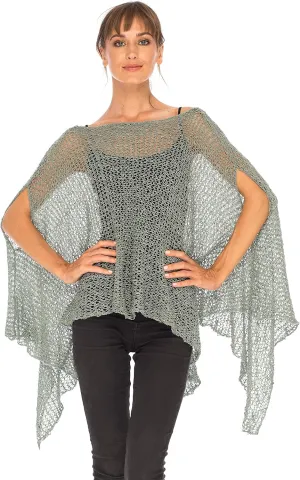 SHU-SHI Womens Cozy Poncho Shrug Lightweight Knit Pullover Sweater Top Coverup Oversized Shawl