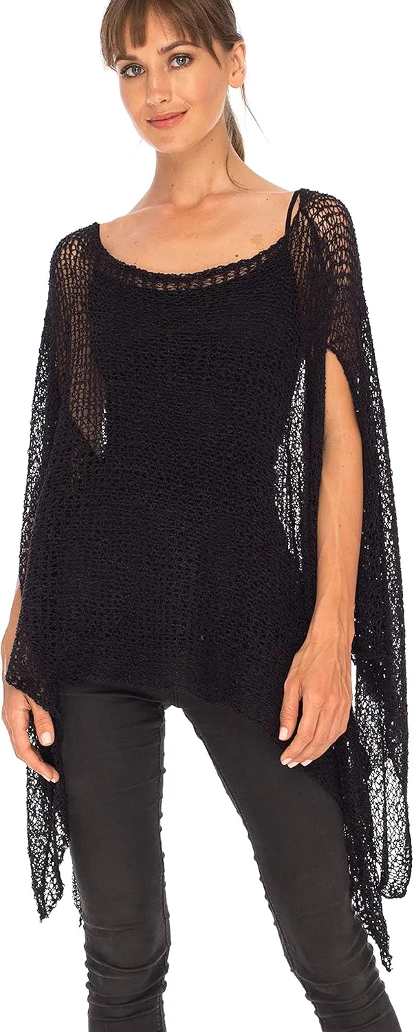 SHU-SHI Womens Cozy Poncho Shrug Lightweight Knit Pullover Sweater Top Coverup Oversized Shawl