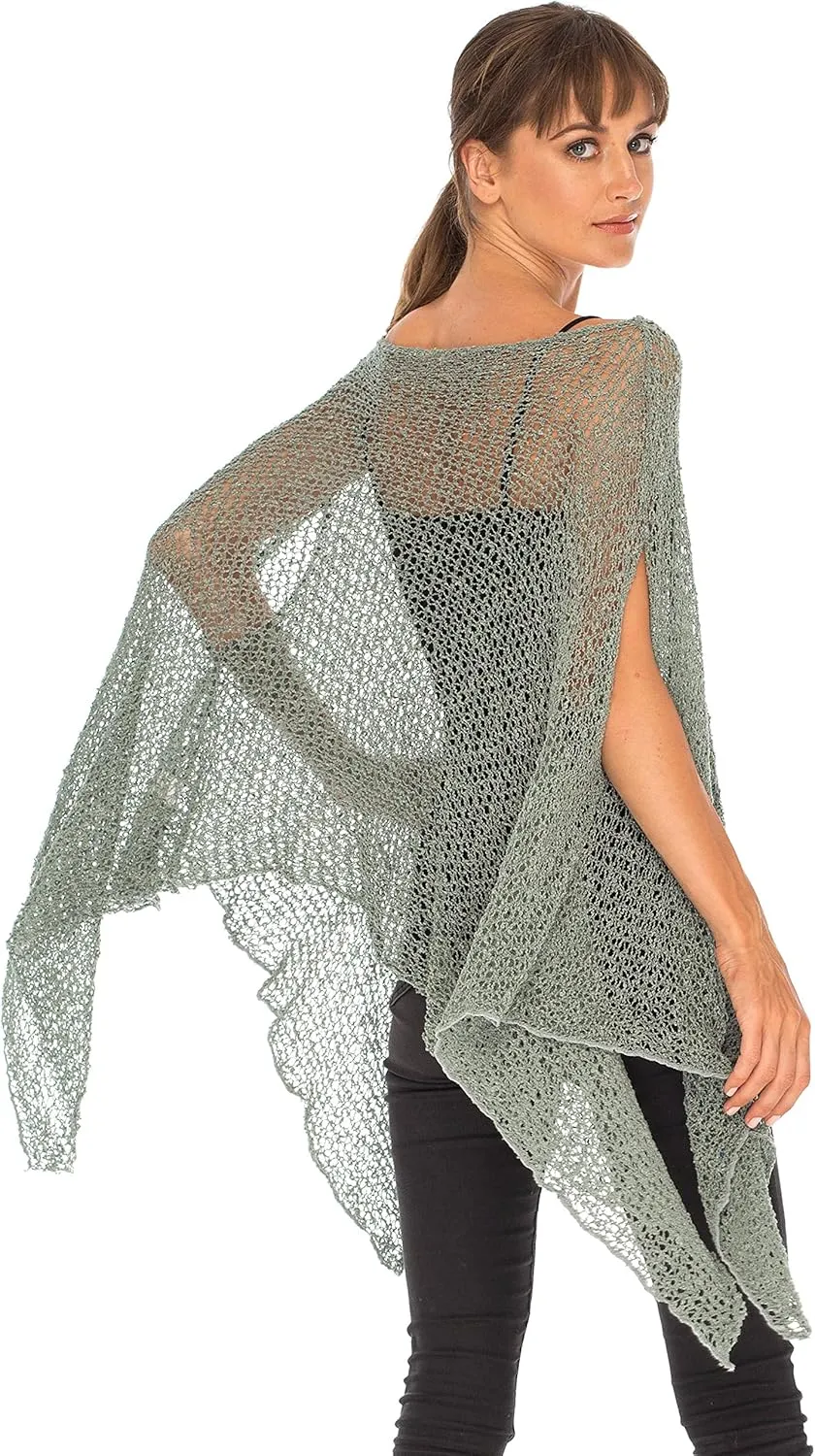 SHU-SHI Womens Cozy Poncho Shrug Lightweight Knit Pullover Sweater Top Coverup Oversized Shawl